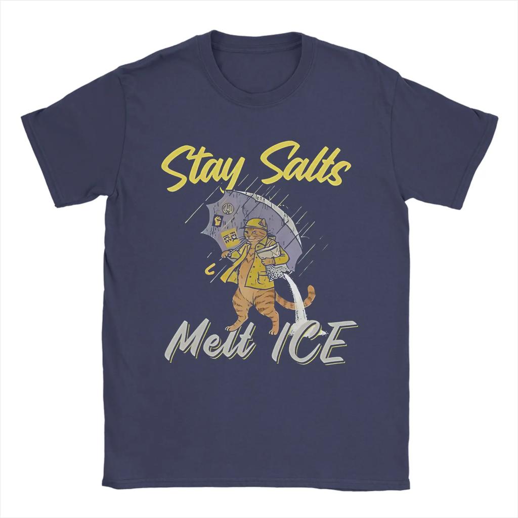Stay Salts Melt ICE Funny Cat Umbrella Pure Cotton T Shirt For Mens Summer Classic T-Shirts O-Neck Tees Oversize Hot Sale Tops