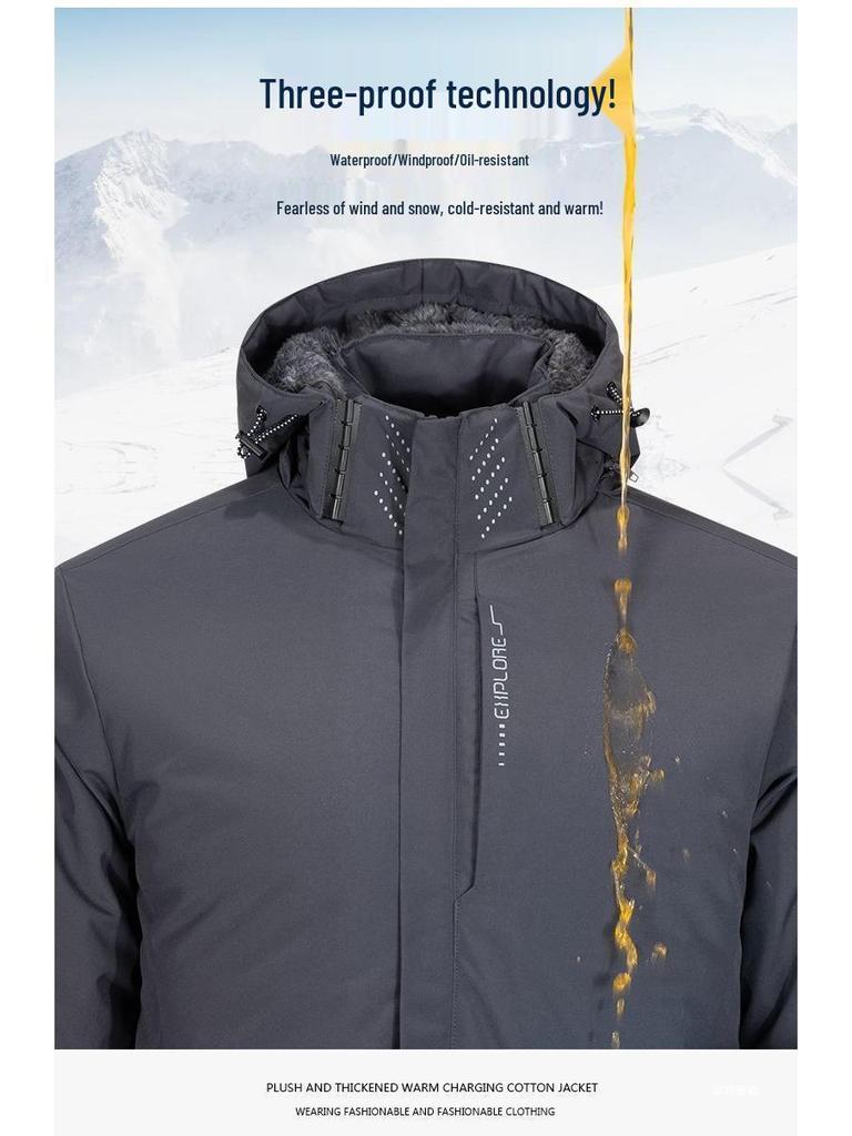 Men's Winter Windproof Waterproof Cotton Jacket with Velvet Lining - Warm Outdoor Coat for Takeaway Riders