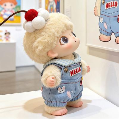 DIMOO Neugeborenen Tagebuch Serie 15cm Vinylpuppenkleidung Jeans Latzhose mit abnehmbarem Latz Modepuppen Outfit