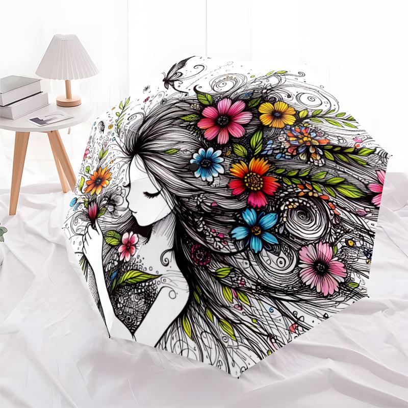 1pc FlowerGirl Automatic Open/close Umbrella, 8-Rib Sturdy Structure, Auto Folding/Opening, Portable Travel Umbrella for Women, C38