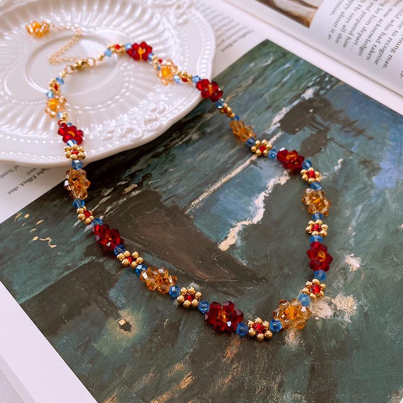 Handmade Beaded Cross Flower Retro Necklace - Versatile Clavicle Chain with a High-End Feel