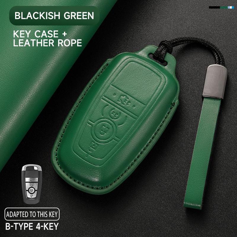 

Leather Car Key Cover Case Protection Shell Keychain For Ford Fiesta Focus Fusion Mustang F-150 Mondeo Ecosport Kuga Edge Escape