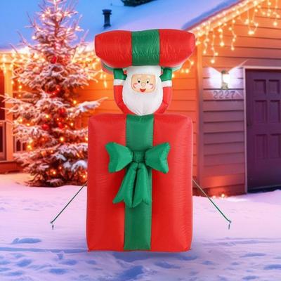 Inflatable Santa Claus with Rising and Lowering Gift Bag, LED Light-up Christmas Yard Decoration