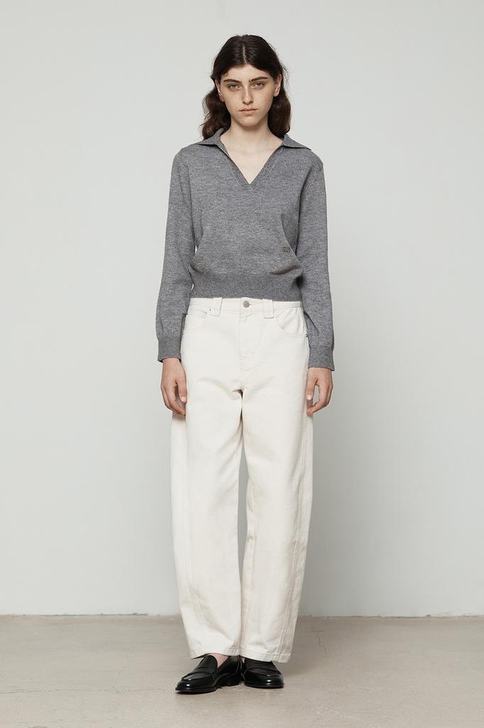 CURRENT Collared V-Neck Knit Long Sleeve [Charcoal]