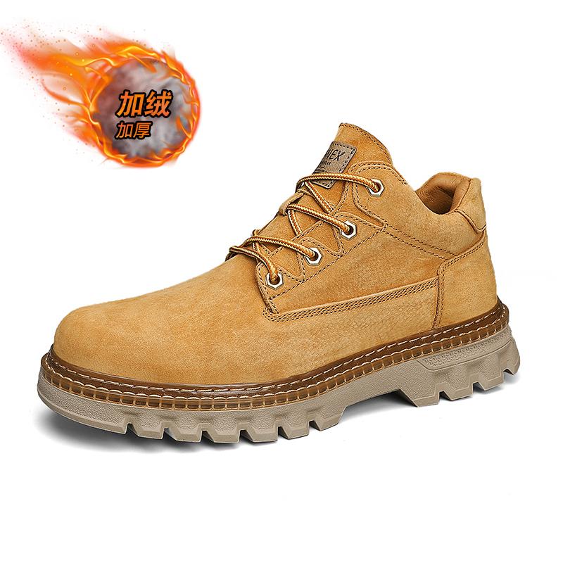 

Autumn Winter Plush High Top Men s Black Boots Lace-Up Round Toe Leisure All-match Men s Casual Leather Shoes Non-slip Rubber 44