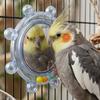 Pet Bird Mirror Play Toy for Small Companion Birds, Rotating Round Cage Mirror with Plastic Frame, 2 Piece Enrichment Set for Routine Use