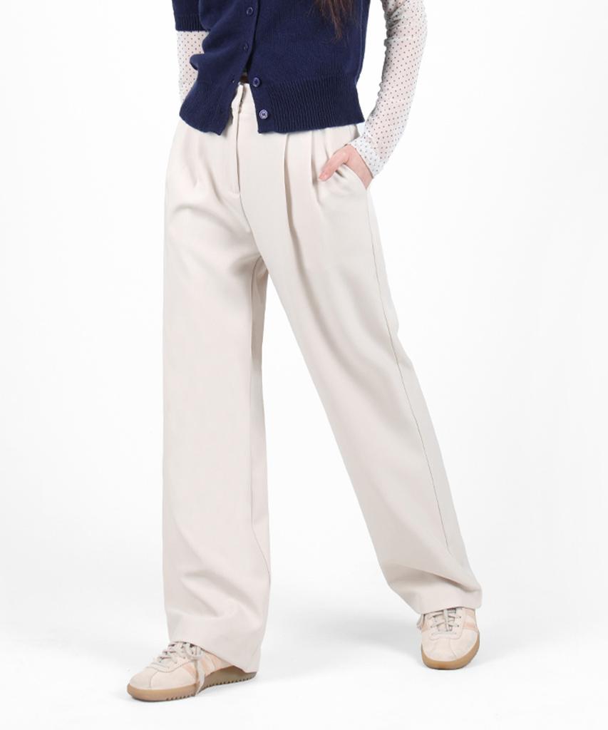 FOR THE FIT Double-Pleat Wide Slacks_Cream
