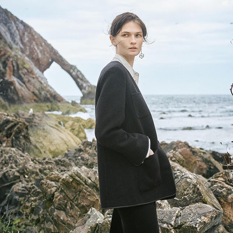 

LESS 2025 Winter Wool Blend Collarless Long Coat S