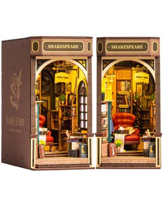 ROBOTIME Book Nook Kit, a DIY 3D Puzzle Craft Kit, Wooden Handmade Kit, Miniature Dollhouse Kit, Bookstand, Assembled Bookshelf Decor, LED Switching