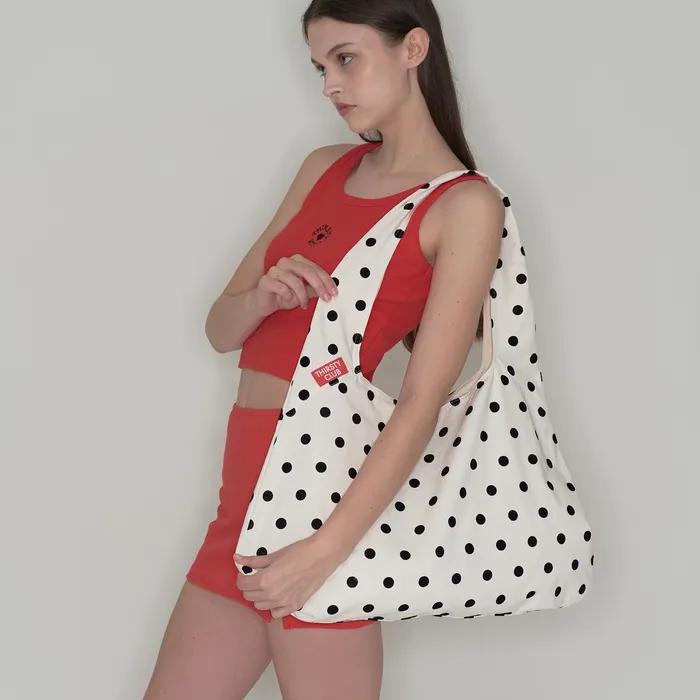 Big hobo bag - White polka dot (Reversible) / Free pouch included