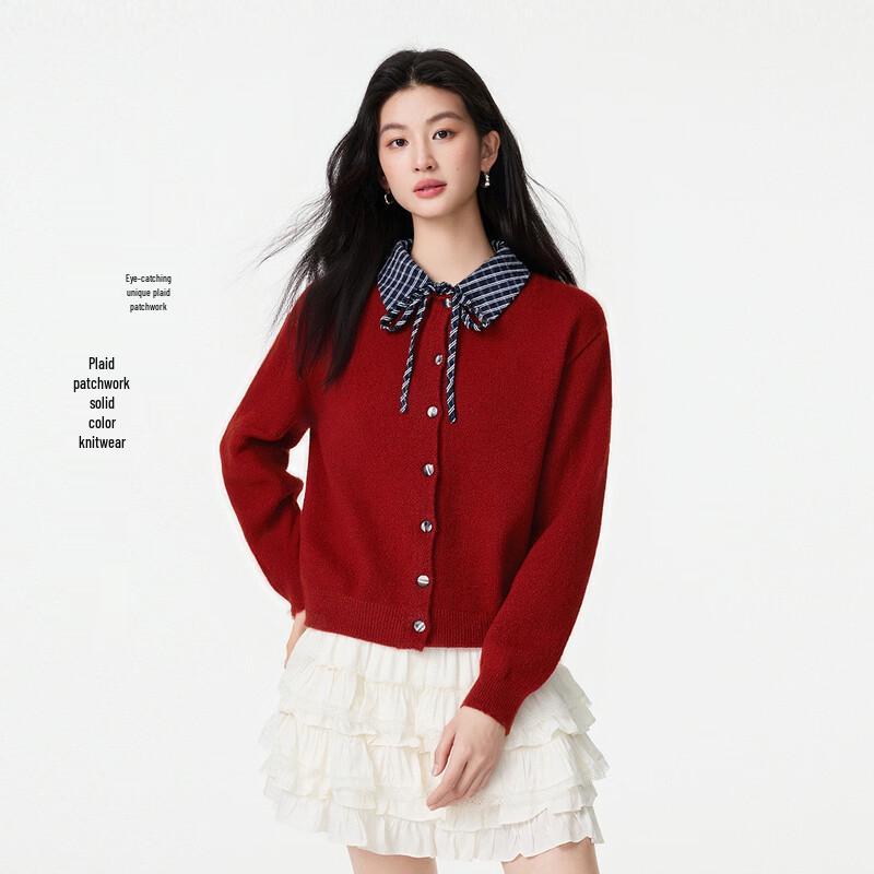 FivePlus Women's Color-block Plaid Knit Cardigan