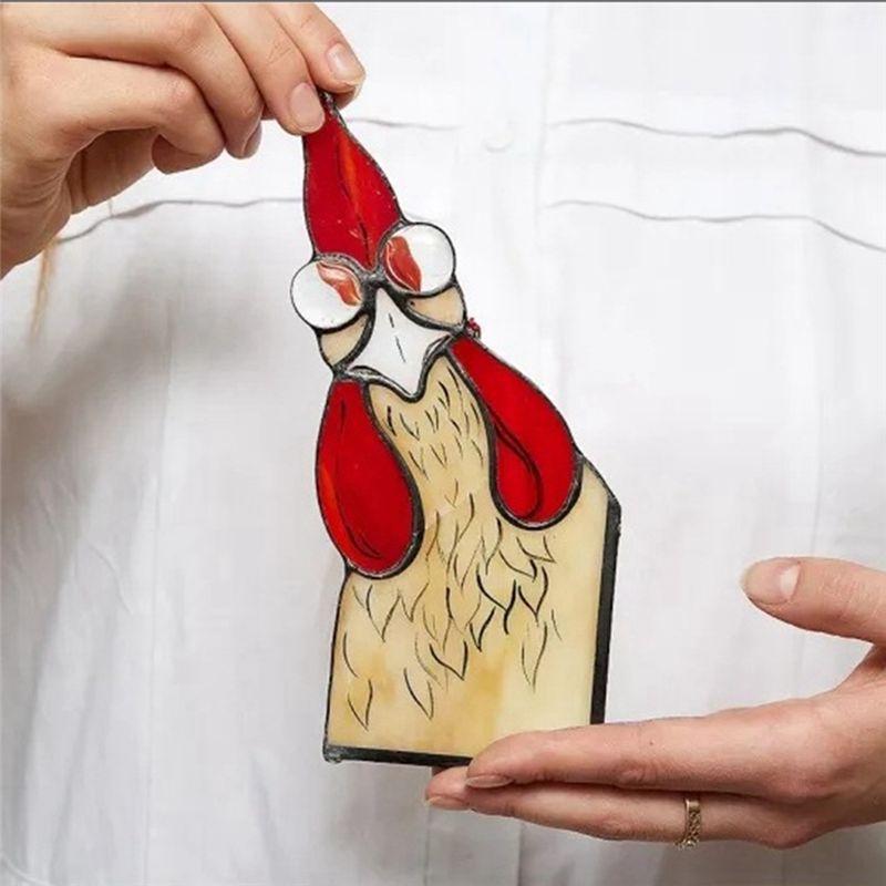 Funny Window Corner Decor - Peeping Rooster, Funny Rooster Stained Bird Window Corner Decor, Rooster Yard Decor