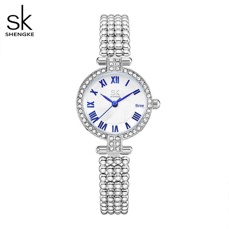 SK Retro Women s Luxury Quartz Watch - Diamond-Accented Waterproof Steel Band
