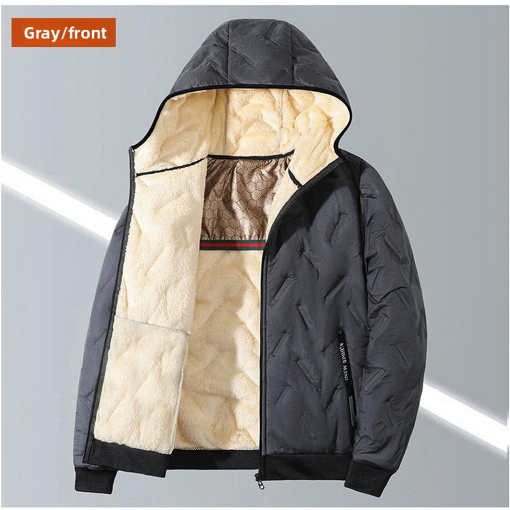 Hooded Cotton Jacket for Men with Plush Cotton Jacket for Winter, Warm Graphene Cotton Jacket, Ultrasonic Cotton Jacket for Men