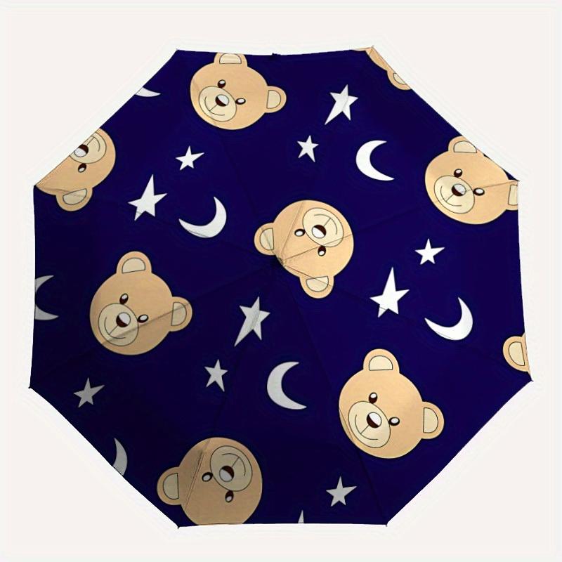 1pc Teddy Bear Night Sky Pattern Automatic Open/close Folding Umbrella, Compact Portable Travel Umbrella, Perfect Birthday/Christmas, Cute U