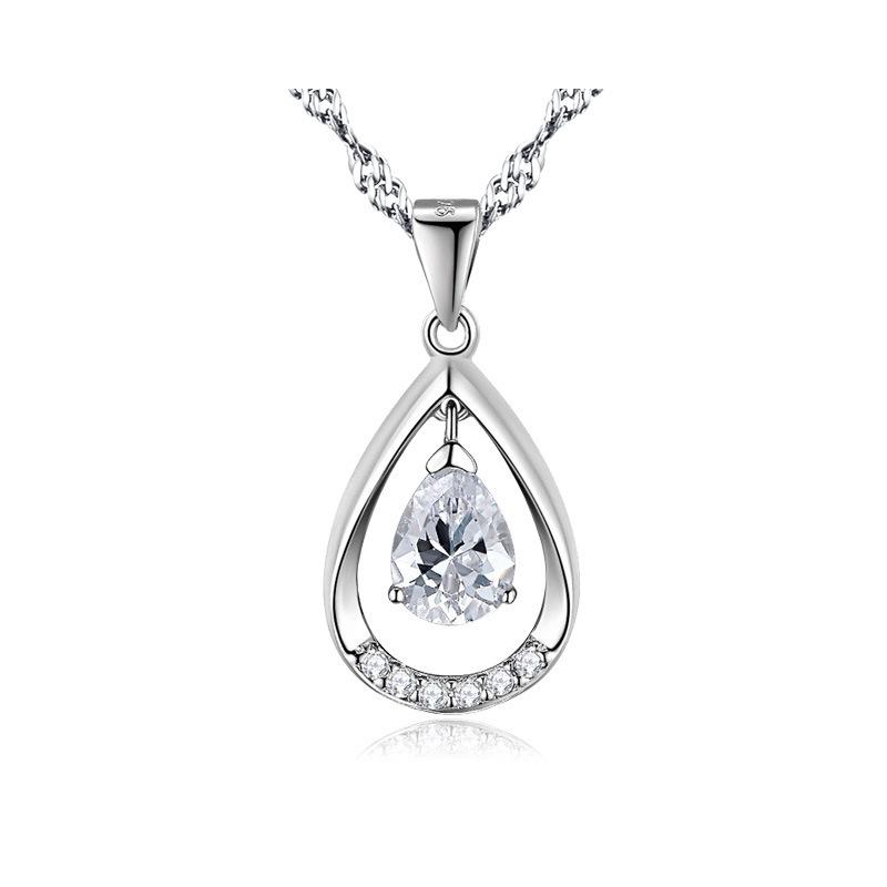 

S925 Sterling Silver Teardrop Zircon Necklace - Angel s Tear Pendant in Japanese & Korean Fashion Style. S925 Silver