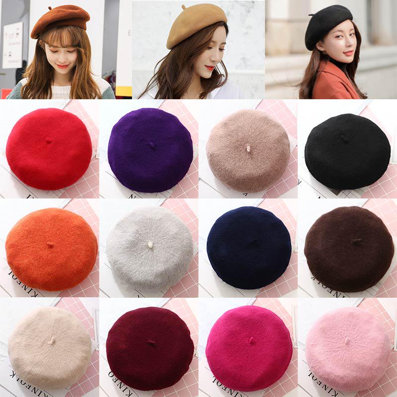 Classic French Beret Hat - Solid Wool Beanie For Women & Teens, One Size Fits Most