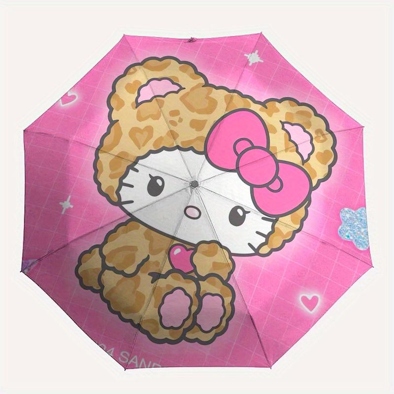 1pc Hello Kitty Leopard Print Umbrella with Plastic Handle,Suitable for All Seasons Home Travel Outdoor UmbrellaSanlio065