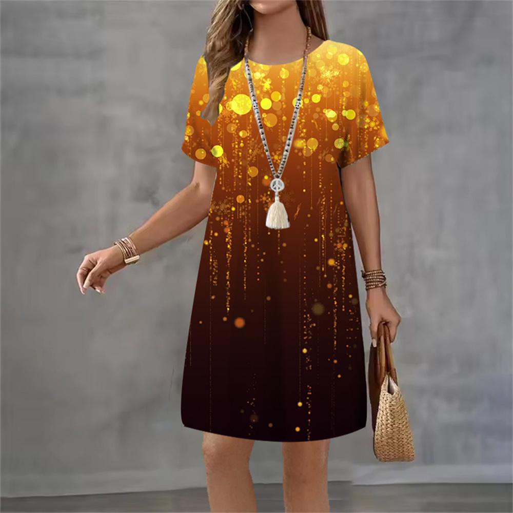 New Summer Dresses Women Dot Gradient Tie Dye 3D Print Short Sleeve Dress Casual Fashion A-Line Dress
