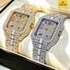 Mens Iced Out Watch Square Full Diamond Quartz Wrist Watch with Luminous Hands Date Waterproof Hip Hop Style