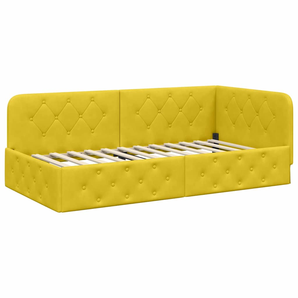 Corner Bed Frame Yellow 90 X 190 Cm Velvet