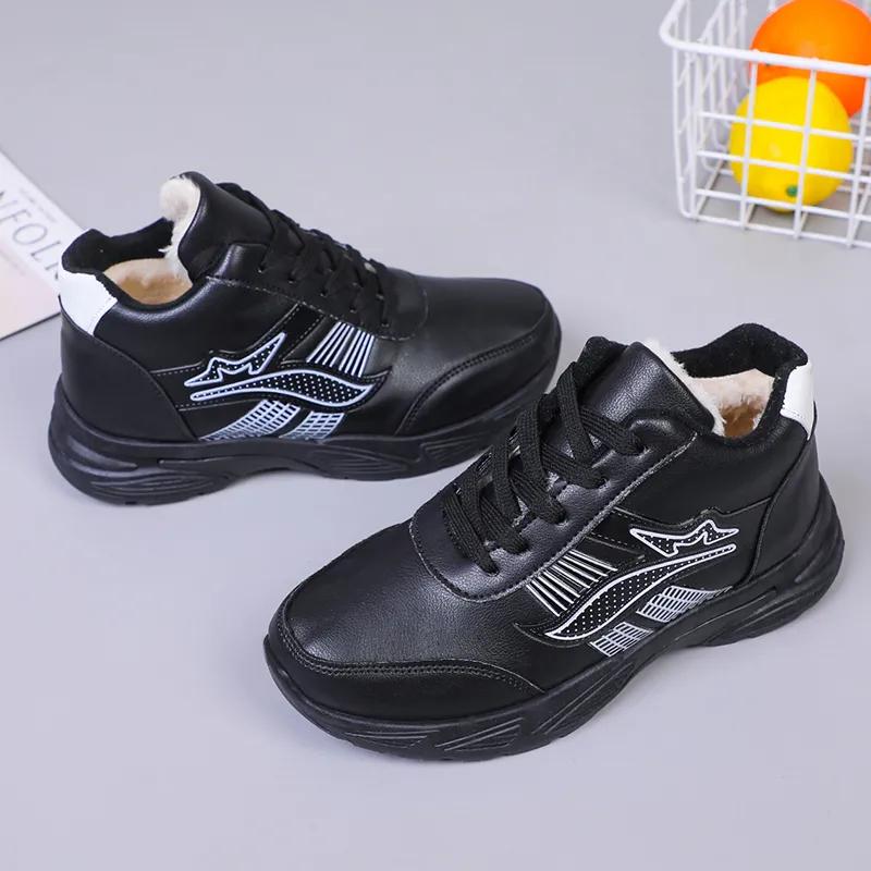 Non-slip Thick-soled Plus Velvet Warm Cotton Shoes Leather Waterproof Casual Sports Shoes Running Women's Casual Shoes