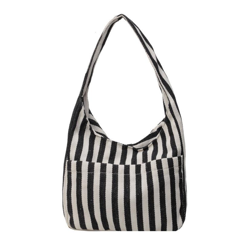 Stylish Trendy Striped Shoulder Bag Casual Large Capacity Cotton Tote Bag