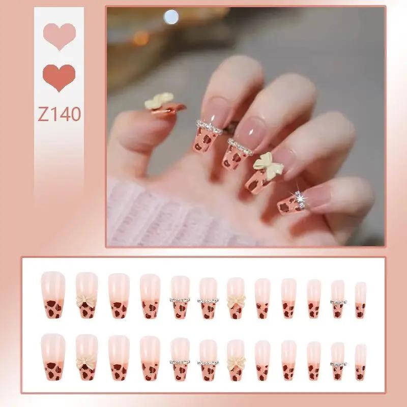 Press On Acrylic Fake Nails Set with Glue High Quality Handmade Nail Extension French Tips Woman False Short Nails Press Ons