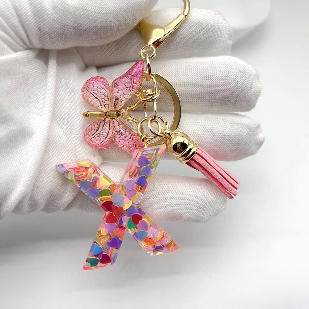 Portachiavi Moda Europea e Americana Farfalla Amore Iniziale con Dettaglio Paillettes