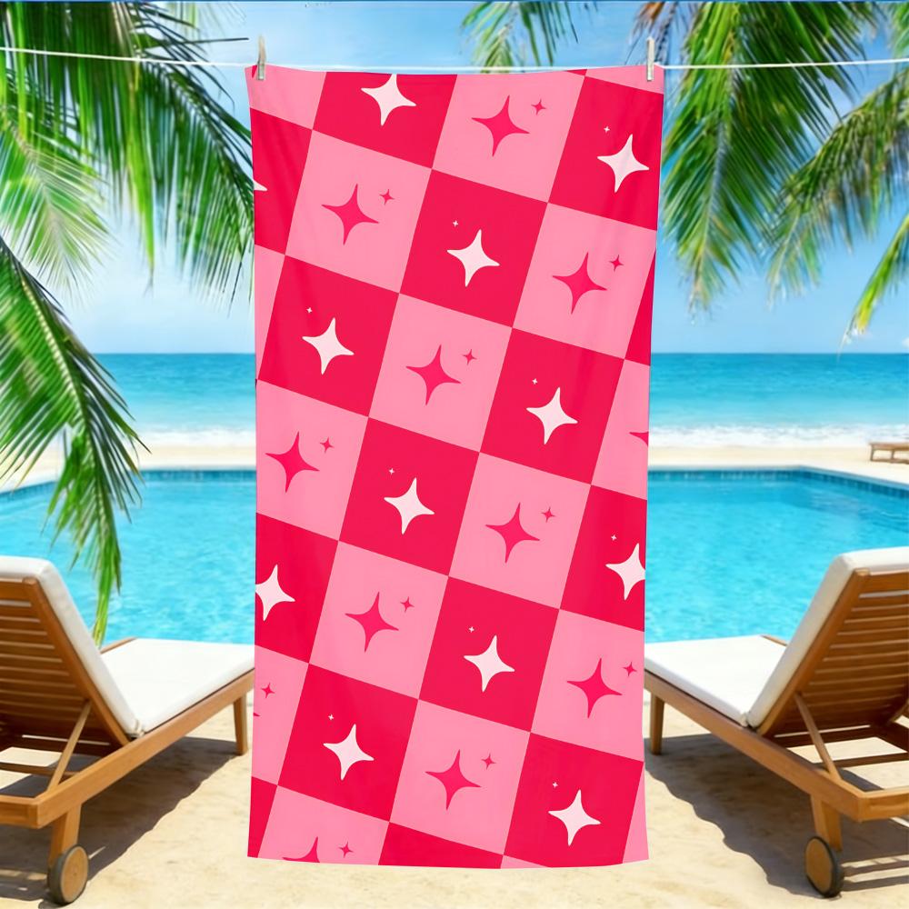 

Retro Starry Checkerboard Towel – Soft Absorbent Microfiber with Pink & Red Check Print for Summer Vibes W30*H60(CM)