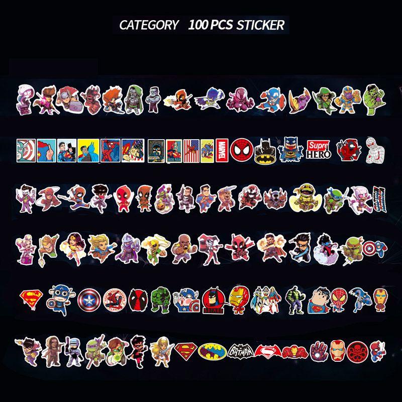 100pcs Multicolor Super Hero Stickers For Luggage Laptop Skateboard Bicycle Car