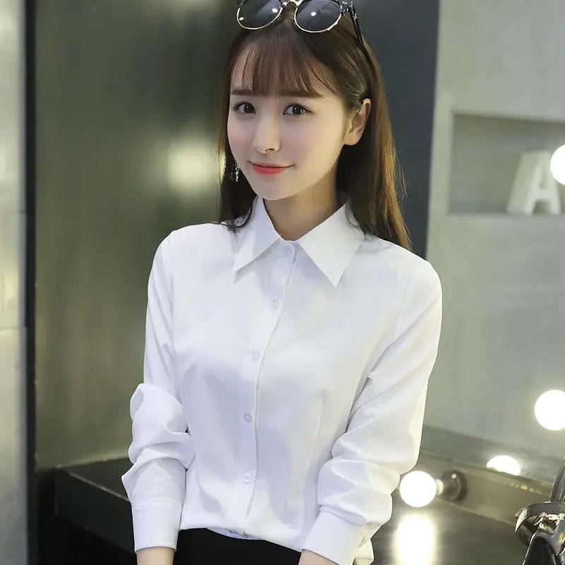 Womens Long Sleeve Business Shirt With Spliced Polyester For Office Work And Formal Wear