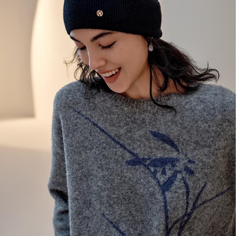 HIRMANS Women's Low Round Neck Long Sleeve Knit Top 240J3B9E