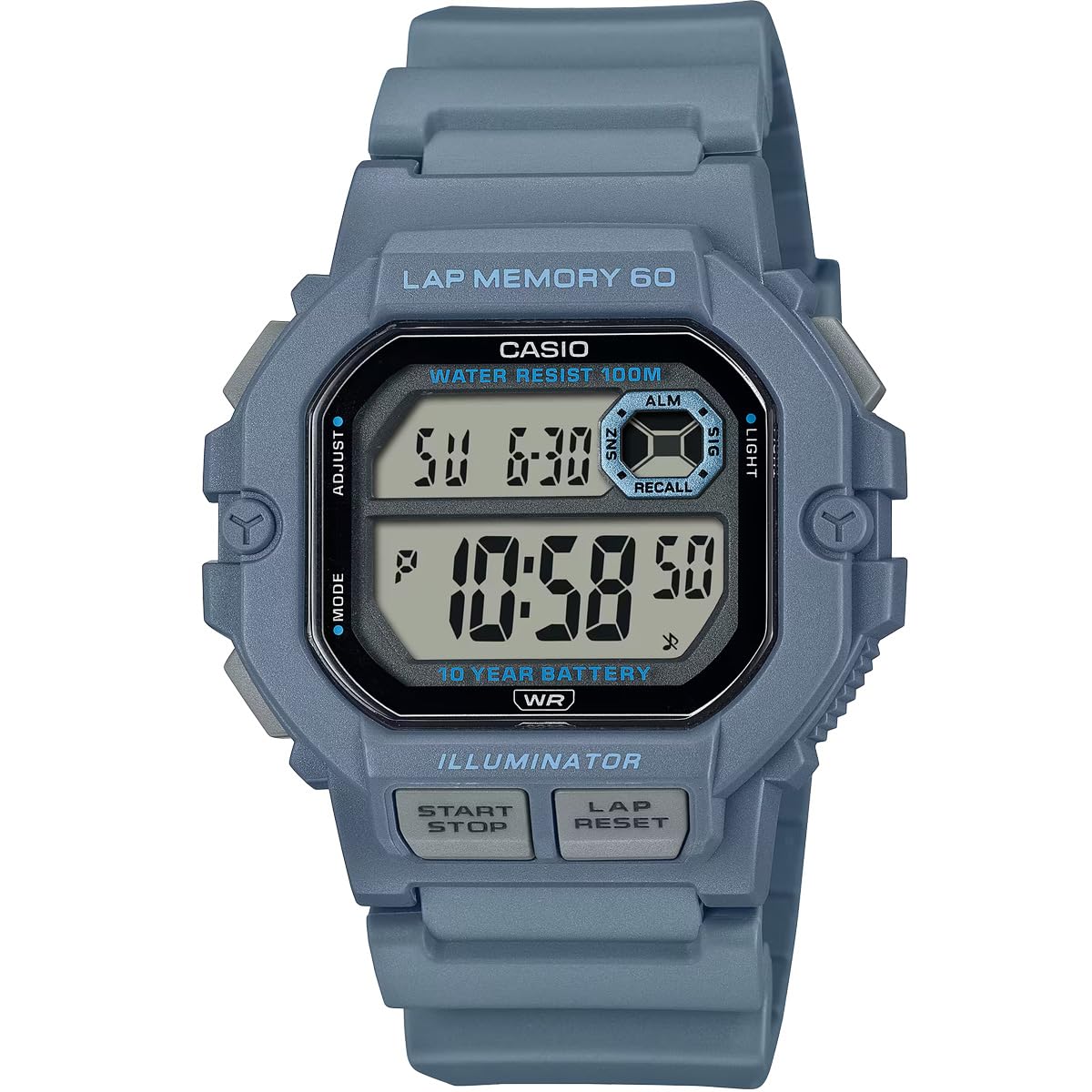 Casio Square Digital Watch WS-1400H Sports Running Lap Memory 60 Dusty Blue