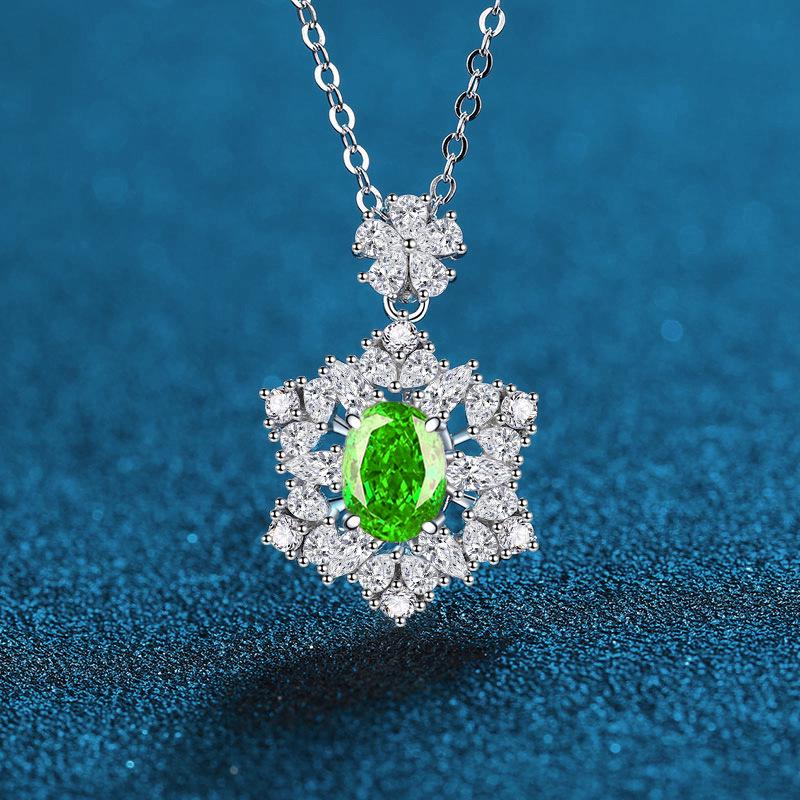 Women s S925 Sterling Silver Necklace with Aquamarine, Padparadscha, and High Carbon Diamond Pendant S925 Silver