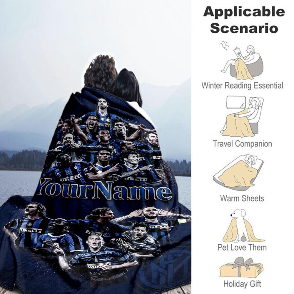 Inter Milan Personalized Name Blanket Throw Personalized Blanket Comfortable Suitable for Bedding Office Chair Couch Living Room