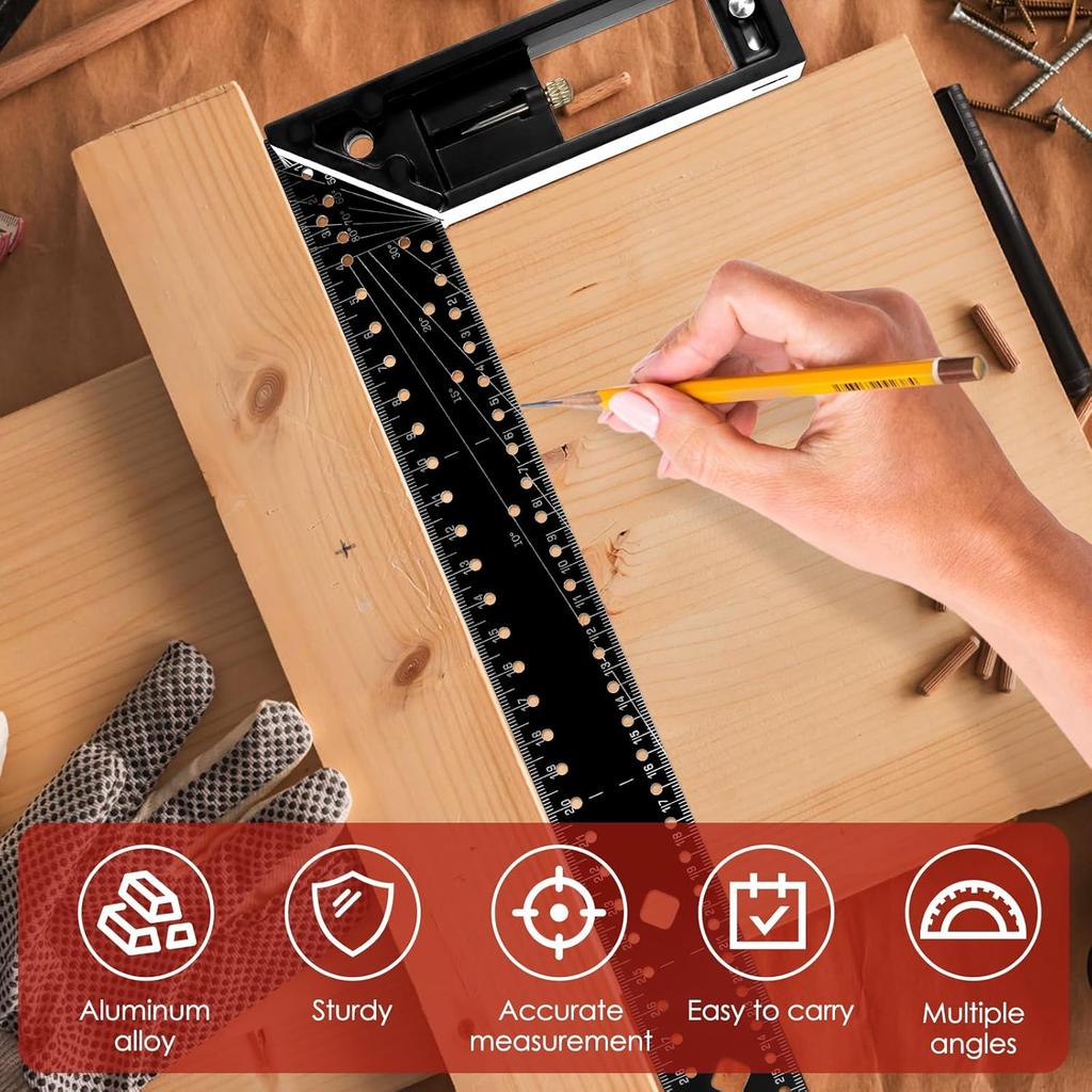 Tooltekt Woodworking Square Ruler, Multi-Angle Measuring Ruler, L Square 45/90 Degree Multifunctional Right Angle Ruler, 16 Inch Escuadras De