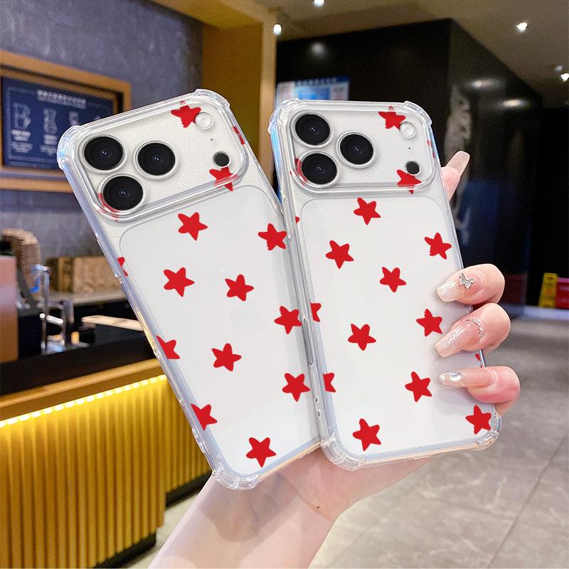 Korean Fresh Red Five-pointed Star UV Painting Printing Apple 15promax Summer Mobile Phone Case Protective Case