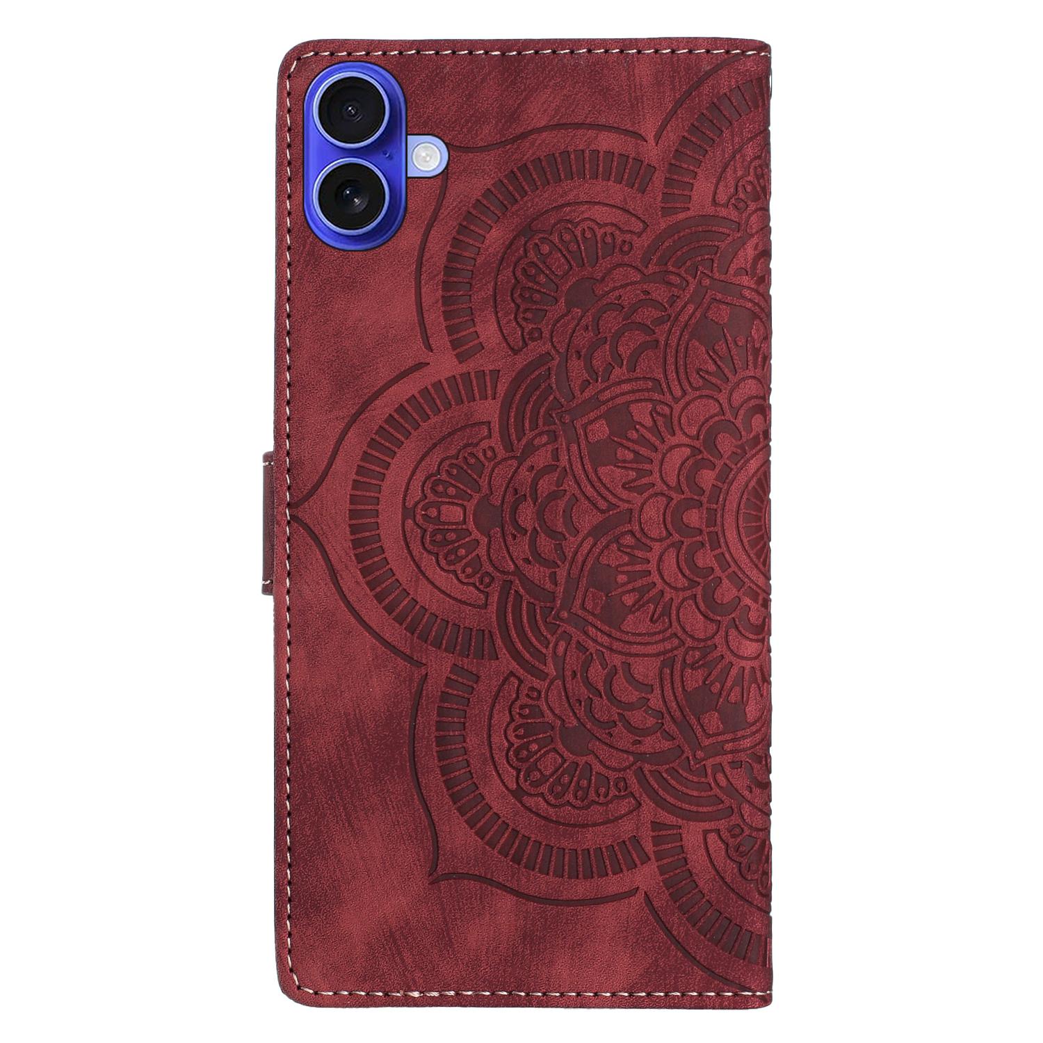 Leather Flip Case for iPhone 16 Magnetic Wallet Cover with Stand Shockproof Protective Phone Case красный