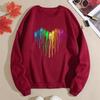 European and American Women's Colorful Heart Shape Loose Hoodie - Plus Velvet, Round Neck, Long Sleeve.