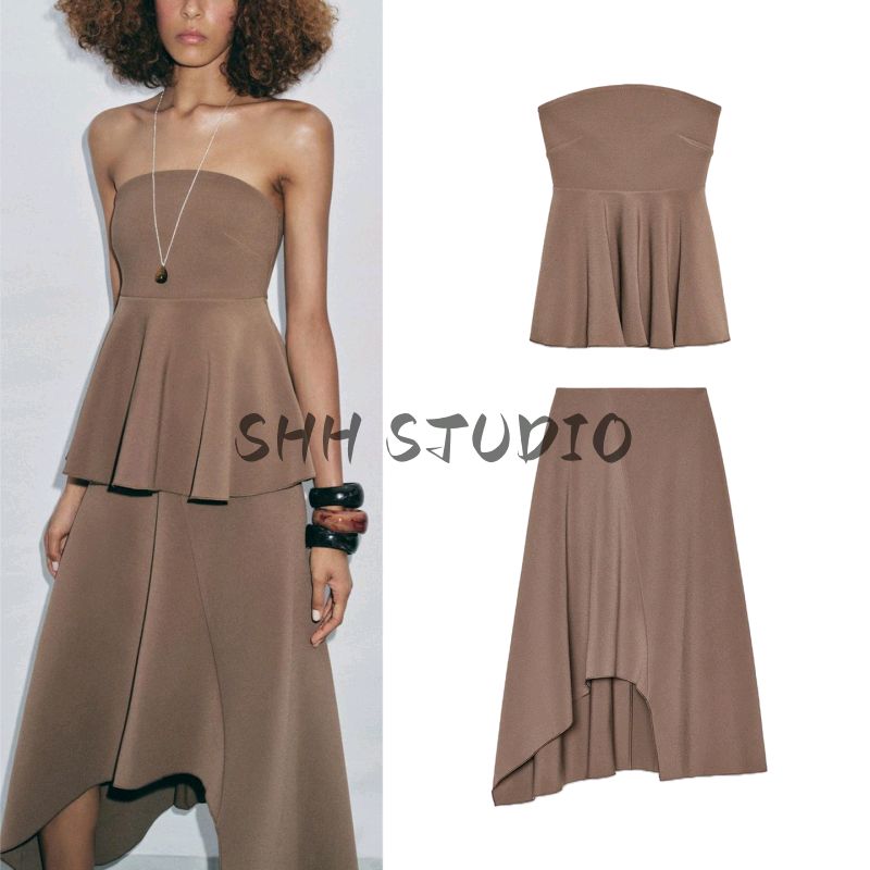 Short Skirt Crepe Tube Top Casual Comfortable Top 3641004 Crepe Asymmetric Midi Dress 3641005