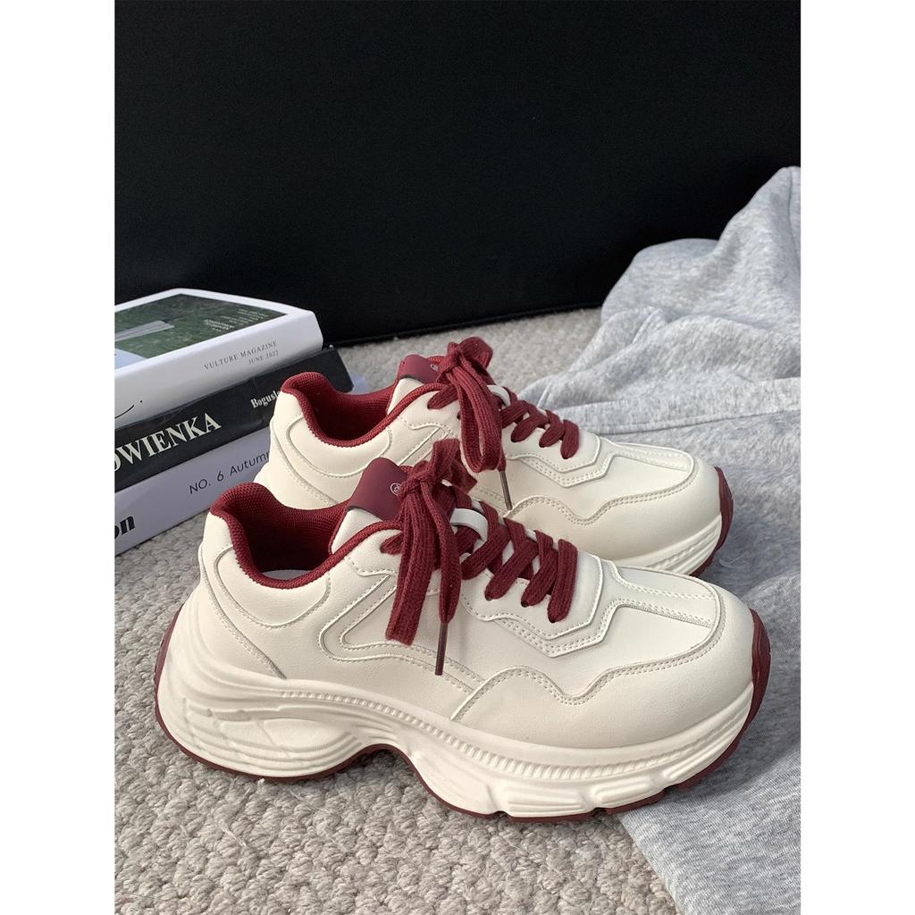 Dad Shoes Girl 2025 New Spring and Autumn Season Hong Kong Style Thick Soles Increase Little White Sneakers Women's Shoes Versatile Casual Shoes