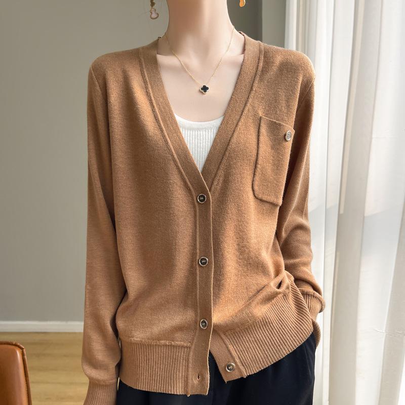 Long Sleeve Knitted Cardigan Women's Short Jacket Sweater High Design Niche Loose Thin V-Neck Top