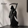 Mystical Fantasy Room Accents 3D Printed Female Grim Reaper Statue, Hooded Faceless Gothic Resin Figurine with Detachable Dark Academia Bookshelf
