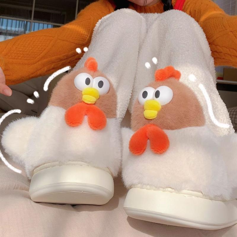 Fashion 2025 New Cute Cartoon Indoor Fluffy Slippers For Women Winter Warm Shoes Funny Chicken Anti-slip Girls Home Floor Cotton Slipper