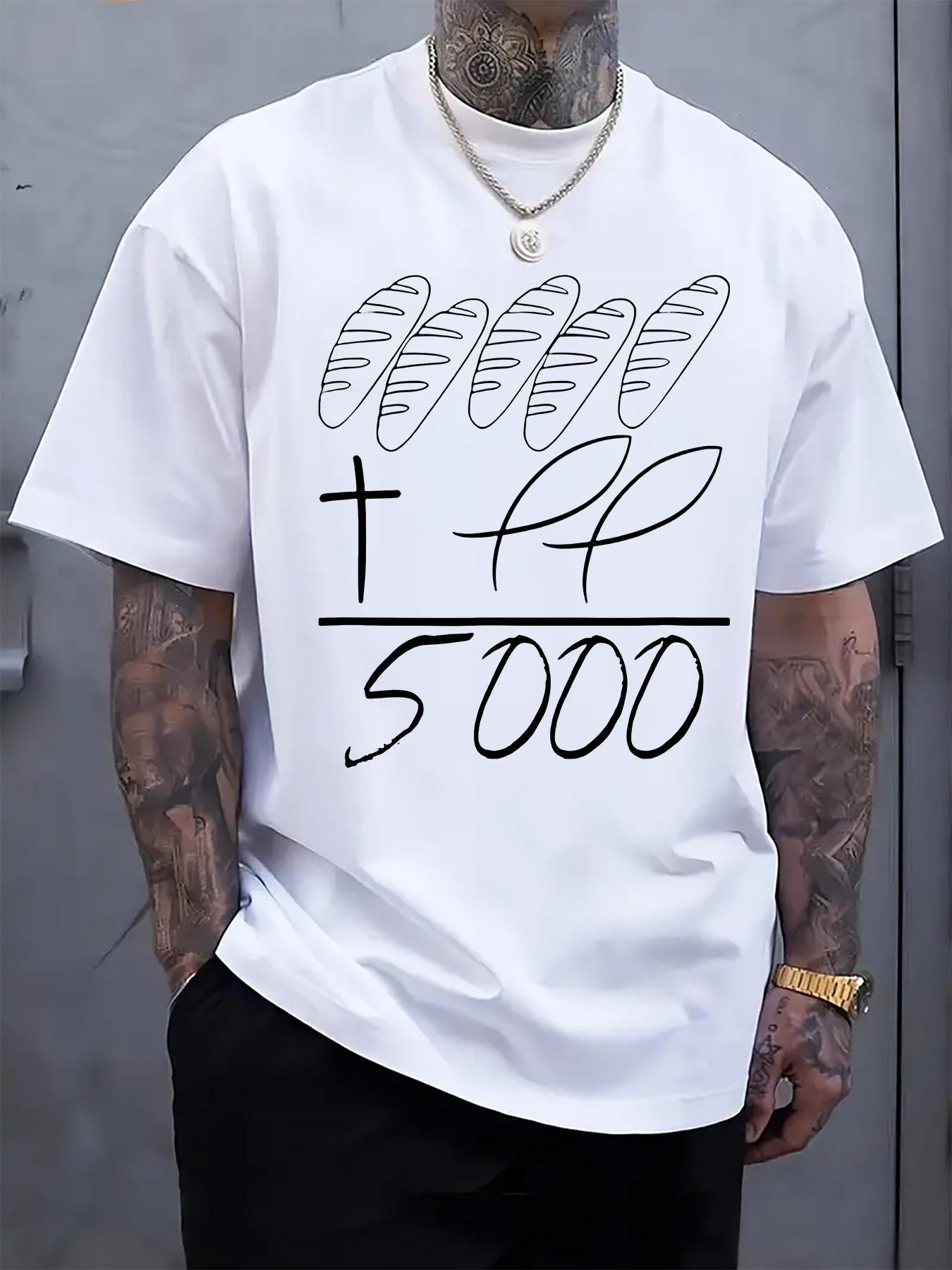 

Casual Graphic T-shirt with Bread and Symbol Print - White Crew Neck Short Sleeve Tee for Summer S