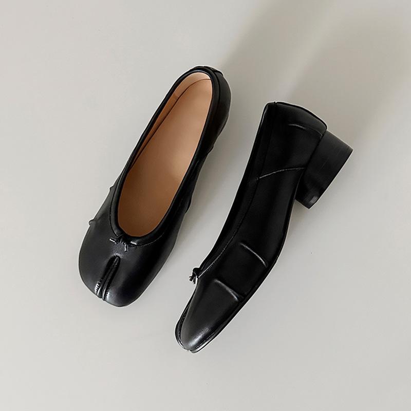 Verze ovčí kůže~ niche plisované baletky prasečí kopýtka jemný vítr kůže boty s rozdělenou špičkou mělký výstřih pohodlné ploché jednoboty