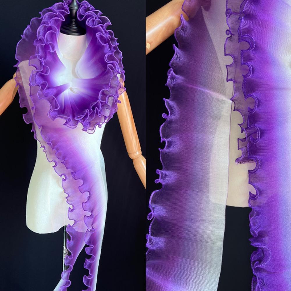 2 Yard Flounce Wave Lace Fabric 12cm Wide Fashion Pleat Mesh Organza Gradient Color Ruffle Dress Accessories