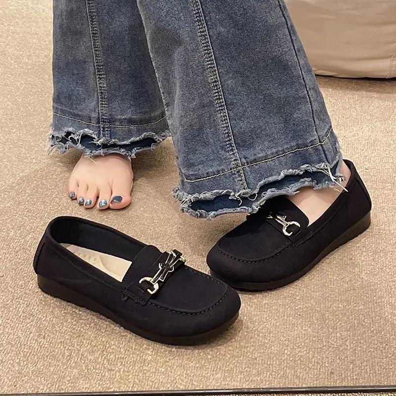Slip-on Black Women's Flat Shoes With Bow Round Toe 39 Chic and Elegant Cheap Liquidation Spring Point Shoe Non Ladies Footwear