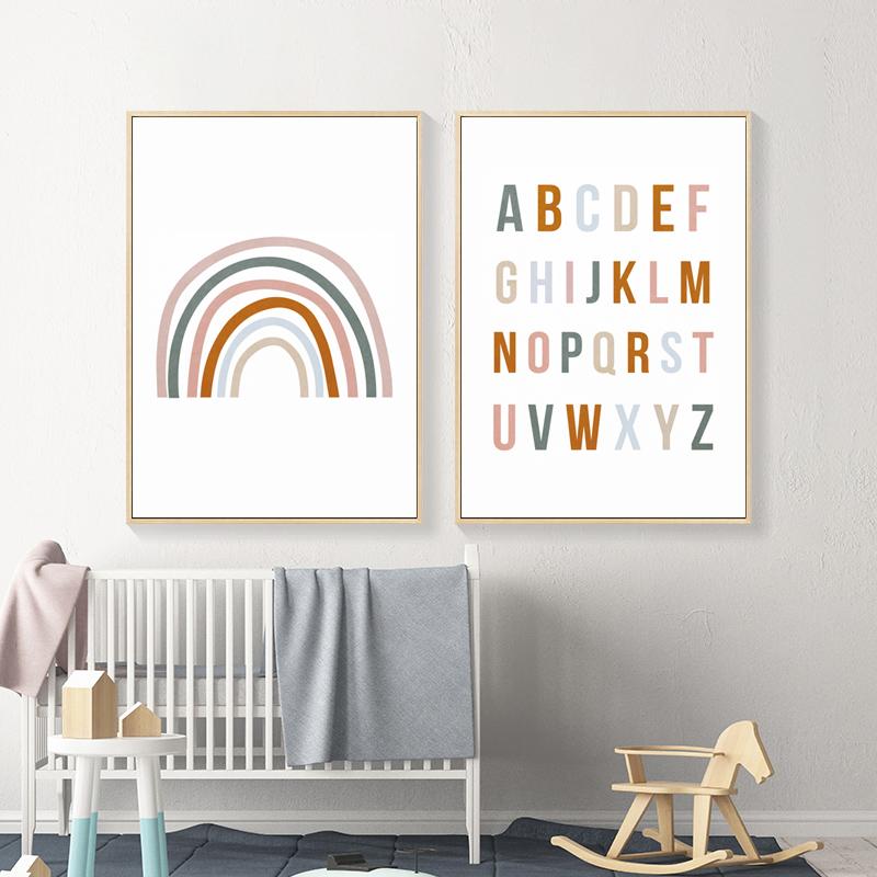 Rainbow ABC Alphabet Poster Quotes Print Nursery Wall Art Canvas Painting Child Bedroom Pictures Kids Gift Baby Room Home Decor